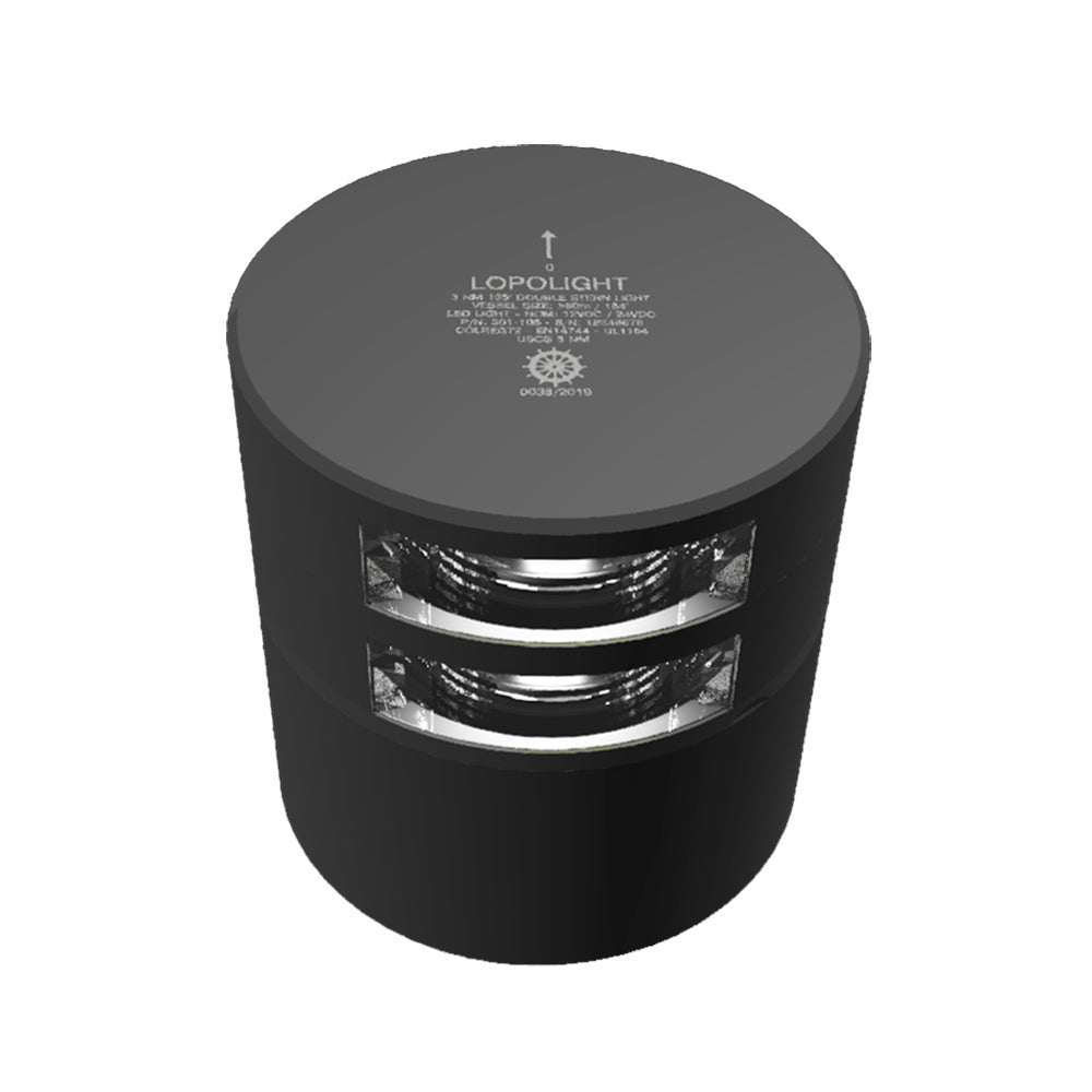 Lopolight Series 301106 Double Stacked Stern Light 3NM Horizontal Mount White Black Housing 301105STB